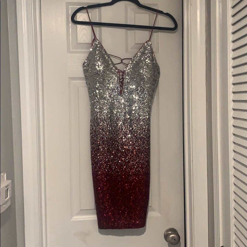 Sequin Silver and Burgundy Dress